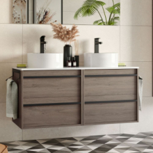 Mobile bagno sospeso rovere eternity doppio lavabo 4 cassetti 120x45x54h