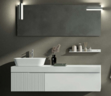Composizione 8 Pz Arredo Bagno Modello Victor Colore Bianco Opaco L160cm