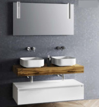 Composizione 7 Pz Arredo Bagno Modello Surf Colore Quercia e Bianco Opaco Con 2 Lavabi