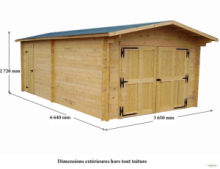 Garage in legno, 3,50 x 6,20 m tavole ad incastro 42mm, senza porta di accesso