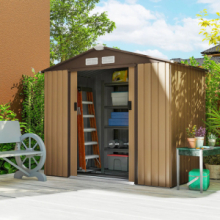 Casetta da Giardino Porta Utensili in Lamiera con Porte Scorrevoli, 213x130x185cm, Giallo