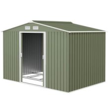 Casetta da Giardino con 2 Porte Scorrevoli e 4 Prese d'Aria in Acciaio, 277x195x192cm, Verde Chiaro