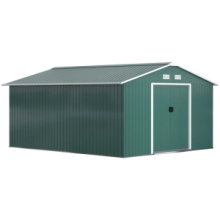 Casetta da Giardino con 2 Porte Scorrevoli e 4 Prese d'Aria in Acciaio, 340x386x2cm, Verde