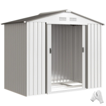 Casetta Porta Utensili in Acciaio, Capanno da Giardino con Porte Scorrevoli, 213x130x185 cm, Bianco