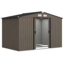 Casetta da Giardino con 4 Prese d'Aria e 2 Porte Scorrevoli in Acciaio, 277x195x192 cm, Marrone