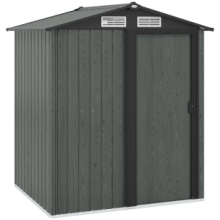 Casetta da Giardino Porta Attrezzi in Acciaio con Tetto Inclinato e 4 Prese d'Aria, 152x132x188 cm, Grigio