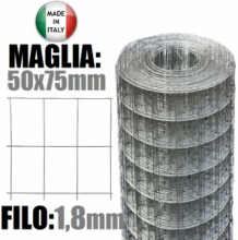 25mt- ROTOLO RETE METALLICA ZINCATA ELETTROSALDATA- MAGLIA: mm50x75 - H 100 cm