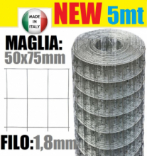 5mt- ROTOLO RETE METALLICA ZINCATA ELETTROSALDATA- MAGLIA: mm50x75 - H 150 cm