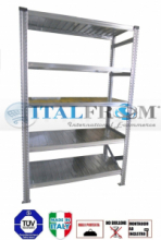 MODULO INIZIALE - scaffalatura da magazzino zincata H 250 cm , L 105 cm ,  PROF. 40 cm , con 5 ripiani , PORTATA OGNUNO 240 Kg