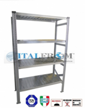 MODULO INIZIALE - scaffalatura da magazzino zincata H 200 cm , L 120 cm ,  PROF. 40 cm , con 4 ripiani , PORTATA OGNUNO 205 Kg