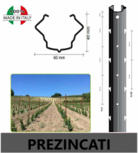 CONF. 10 PZ - PALI PER VIGNETO "APERTI" 60X40mm -FERRO PREZINCATO - ALTEZZA: 210 cm - SPESSORE:1,50mm