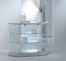Banco Vetrina Semiovale in Cristallo Temperato con Luci Laterali H 94 cm