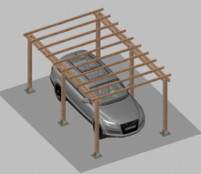 Carport Tettoia per Auto in Legno di Pino Impregnato - mt 5 X 3 - con Supporti a Tassellare