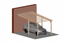 Carport Tettoia Addossata per Auto in Legno di Pino Impregnato - mt 5 X 3 - con Pali a Tassellare