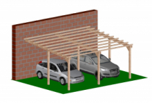 Carport Tettoia Addossata per Auto in Legno di Pino Impregnato - mt 5 X 6 - con Pali ad Interrare