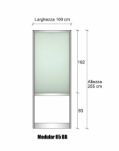 Modulo Parete Divisoria in Alluminio e Vetro Satinato e Bachelite 1 Traversa Bassa - H2550xL1000 mm - ITALFROM®