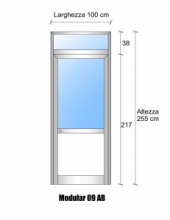 Modulo Parete Divisoria in Vetro Trasparente Luce Alluminio e Bachelite con Porta  - H2550xL1000 mm - ITALFROM®