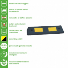 Cordolo Stradale Ferma Ruota in Gomma Riciclata in Elastoplastico Rifrangente Varie Misure