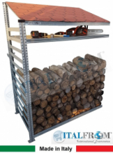 Legnaia Modulare ITALFROM® in Acciaio Zincato con Staffe a Parete - con Ripiano - Modulo Continuativo - Varie Misure a Scelta